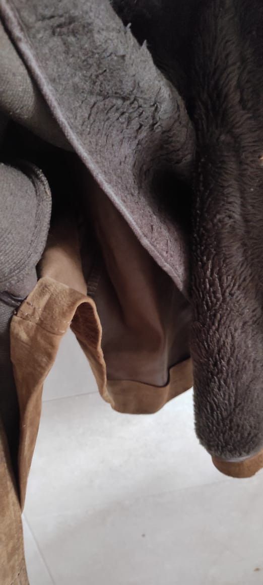 Genuine Suede Sheepskin Brown Leather Shearling Coat