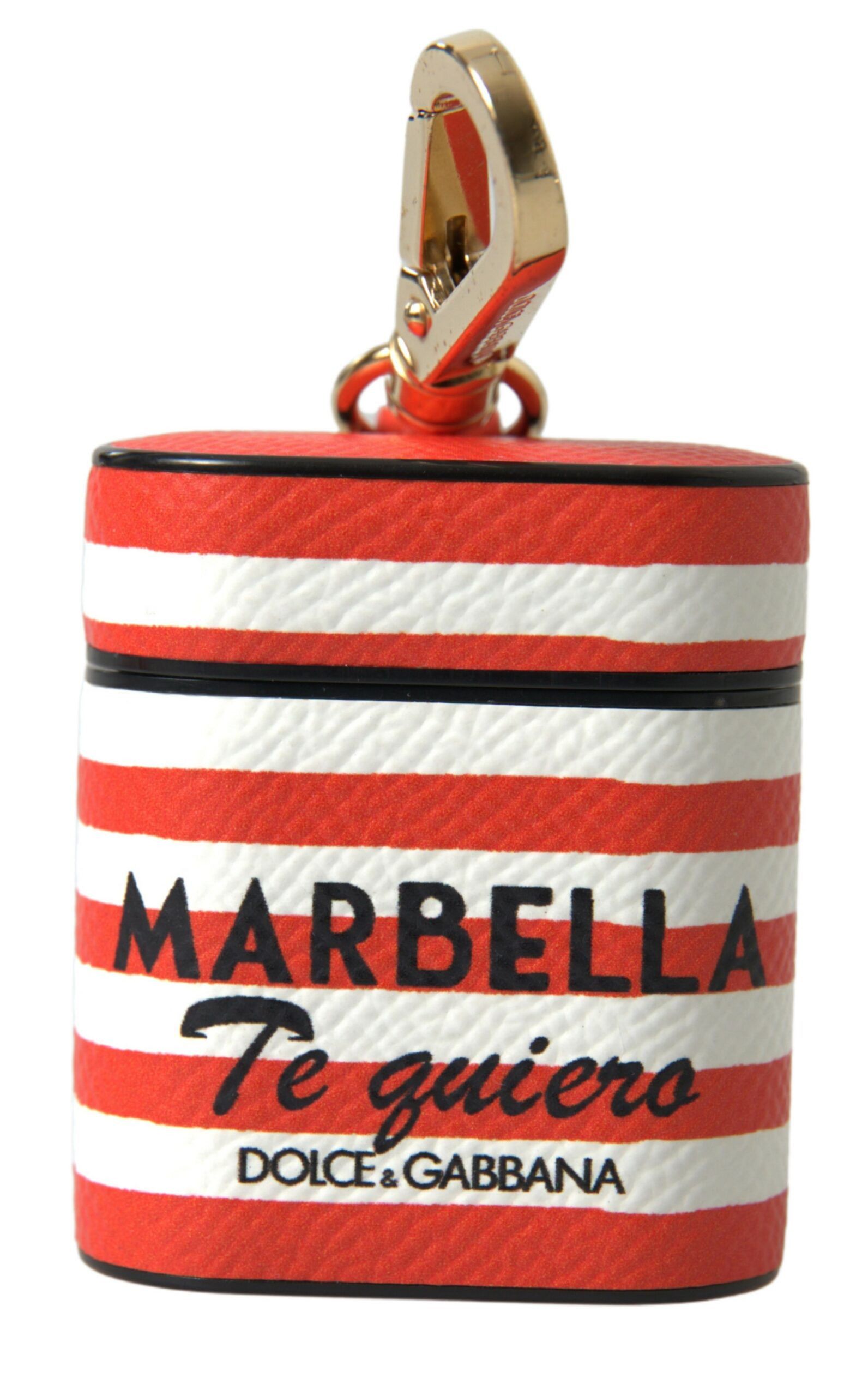Dolce & Gabbana Chic Orange Striped Leather Airpods Women's Case Size ONE SIZE - 1 Thumbnail