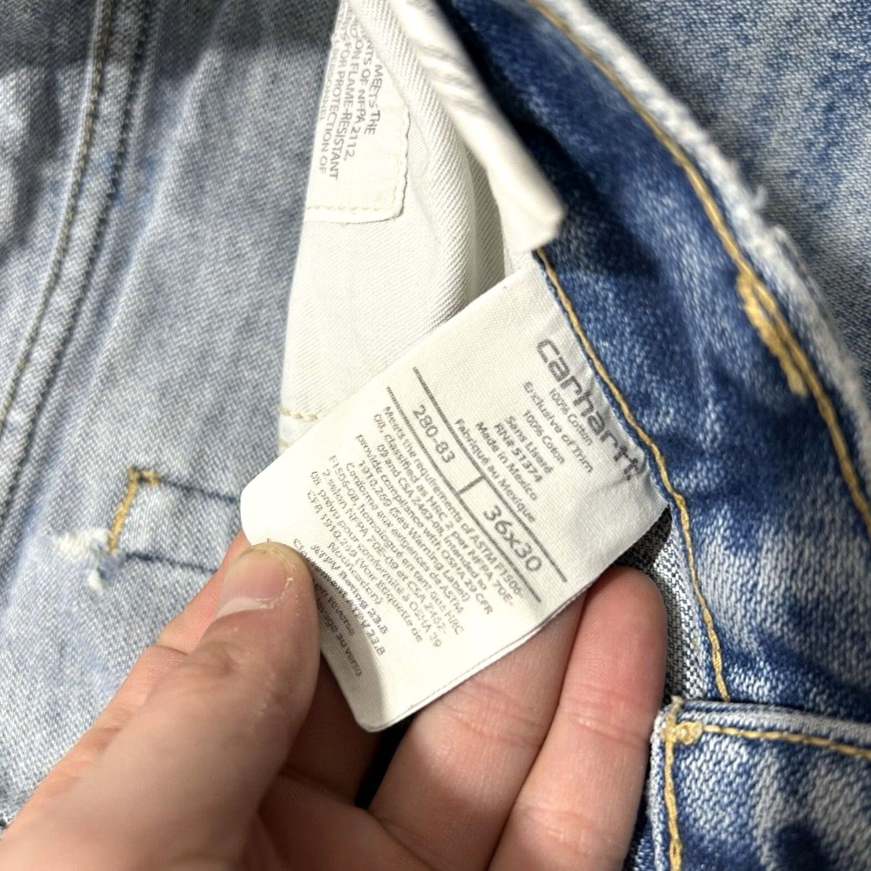 Carhartt Carhartt Jeans Mens 34x30 Distressed Raw Wash Wide Leg Logo 90s USA Denim Casual American Jeans Mens Size US 34 / EU 50 - 6 Thumbnail