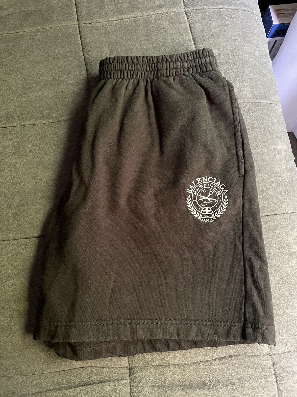 image of Balenciaga Crest Logo Embroidered Shorts in Black, Men's (Size 34)
