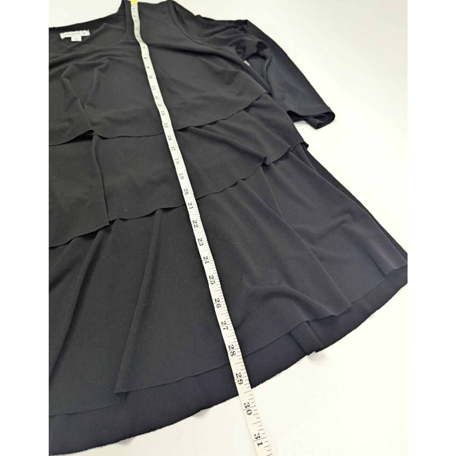 Vintage Susan Graver Blouse Womens Medium Black Tiered Layered Liquid Knit 3/4 Sleeve Size M / US 6-8 / IT 42-44 - 4 Thumbnail