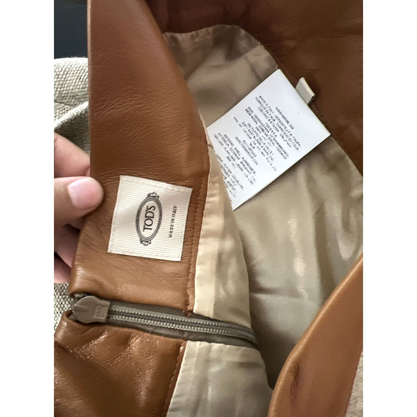 Vintage Tods Womens Skirt Linen Lamb Leather Trim Brown 36 Size 25" / US 0 / IT 36 - 4 Thumbnail