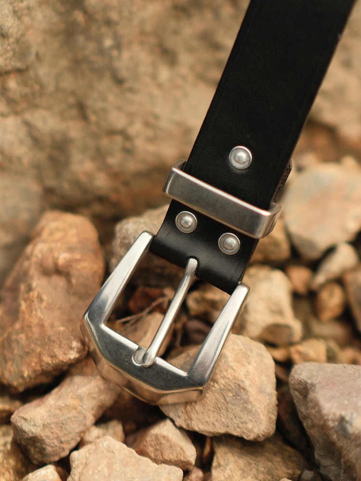 Leather Retro Veg-Tan Belt – Hex Pin Buckle, Handmade Cowhide Size ONE SIZE - 4 Thumbnail