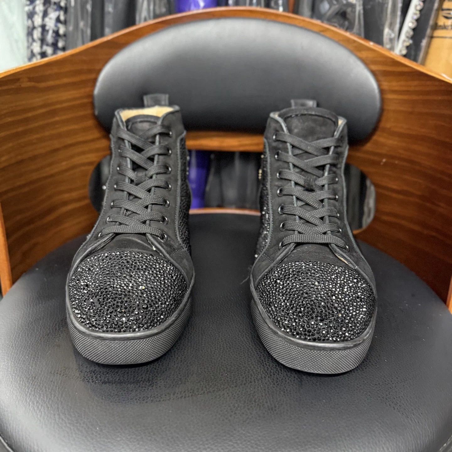 Christian Louboutin CL Black Pave Crystal Hi-Top Red Sole Sneaker EU41 Size US 8 / EU 41 - 2 Thumbnail