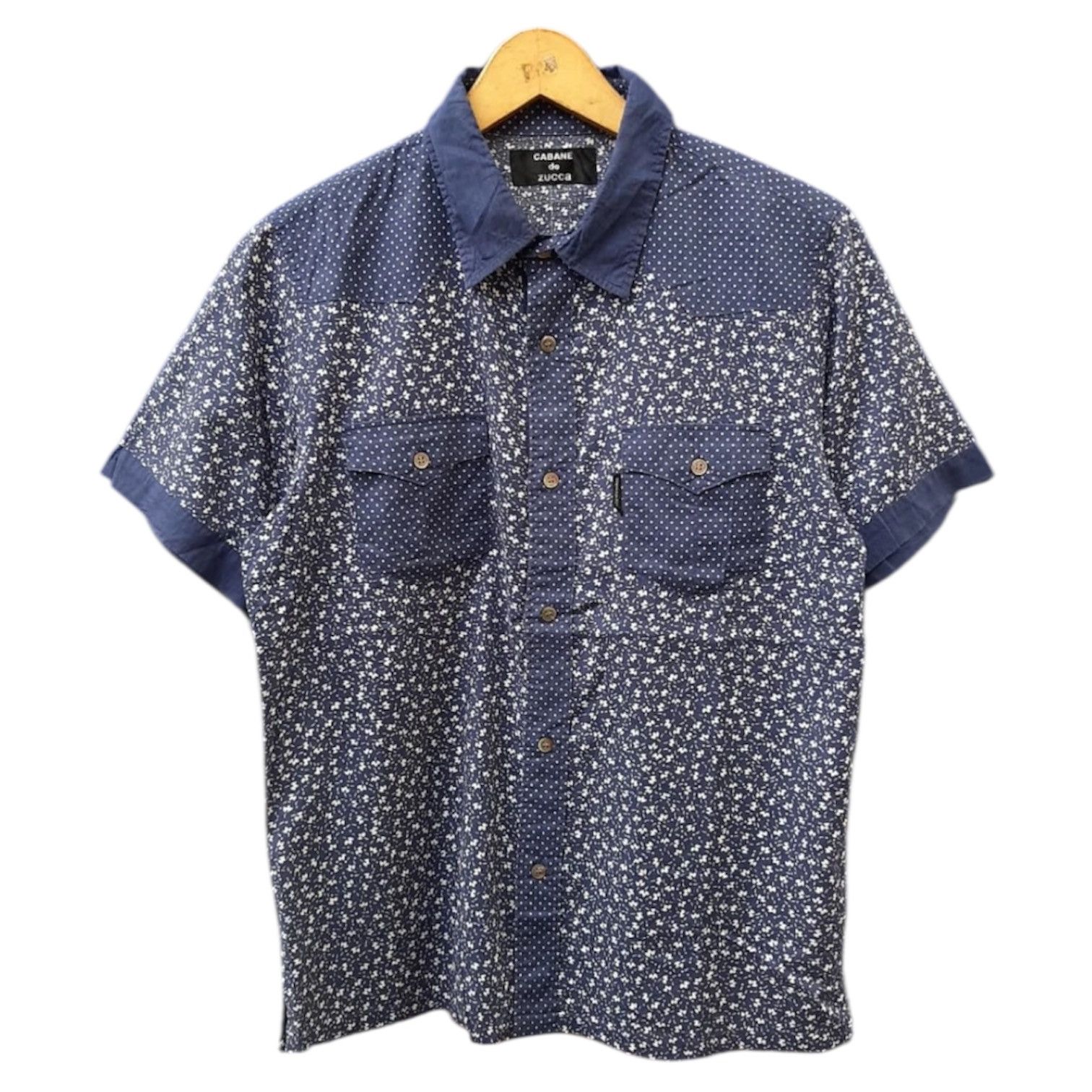 Issey Miyake 2000s Cabane de Zucca Polkadot Pattern Indigo Shirt Size US M / EU 48-50 / 2 - 1 Thumbnail
