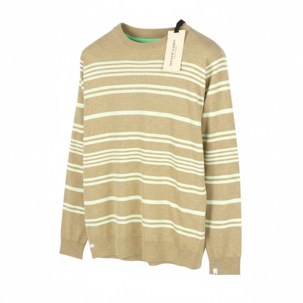 Scotch & Soda M Brown Striped Crew Neck Knitted Pull On Jumper 91036 Size US M / EU 48-50 / 2 - 1 Thumbnail