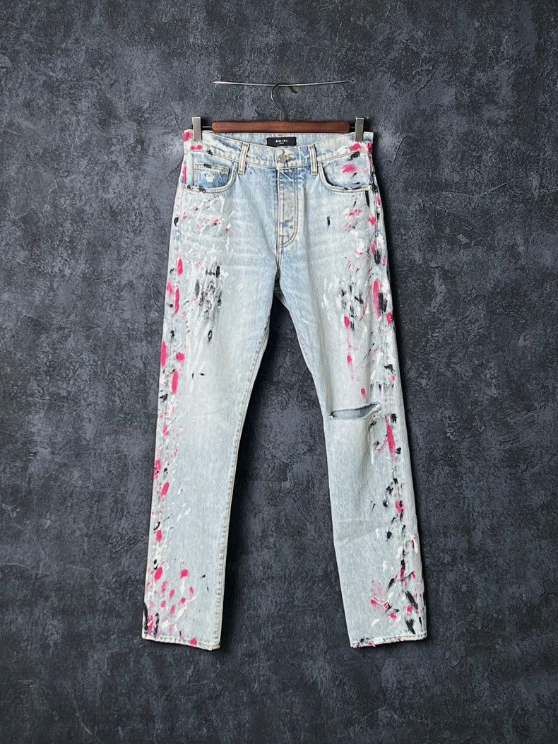 Amiri Amiri Ripped Ink Print Cotton Denim Pants Size US 30 / EU 46 - 1 Thumbnail