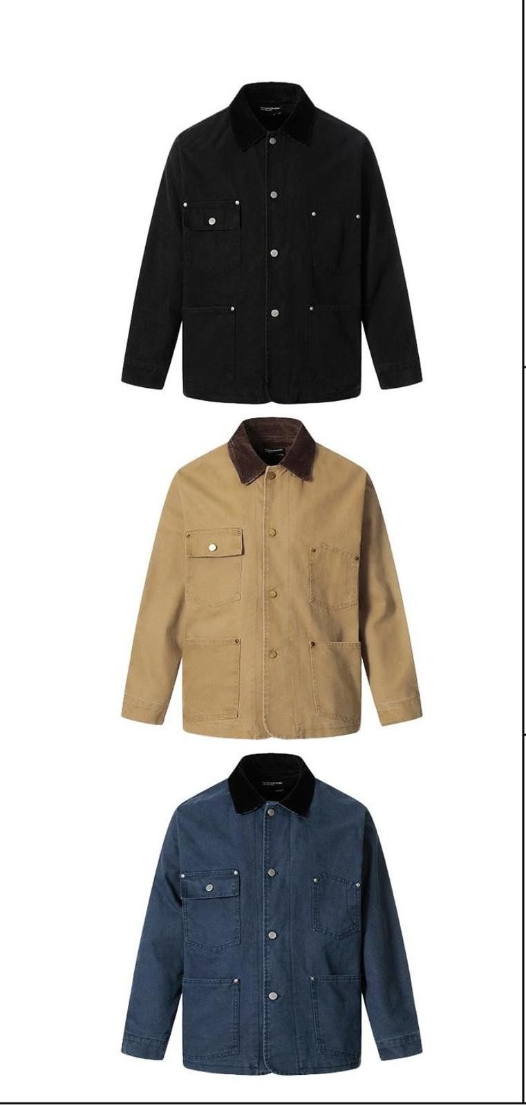 Japanese Brand Tan Retro Washed Work Jacket with Corduroy Collar Size US M / EU 48-50 / 2 - 4 Thumbnail