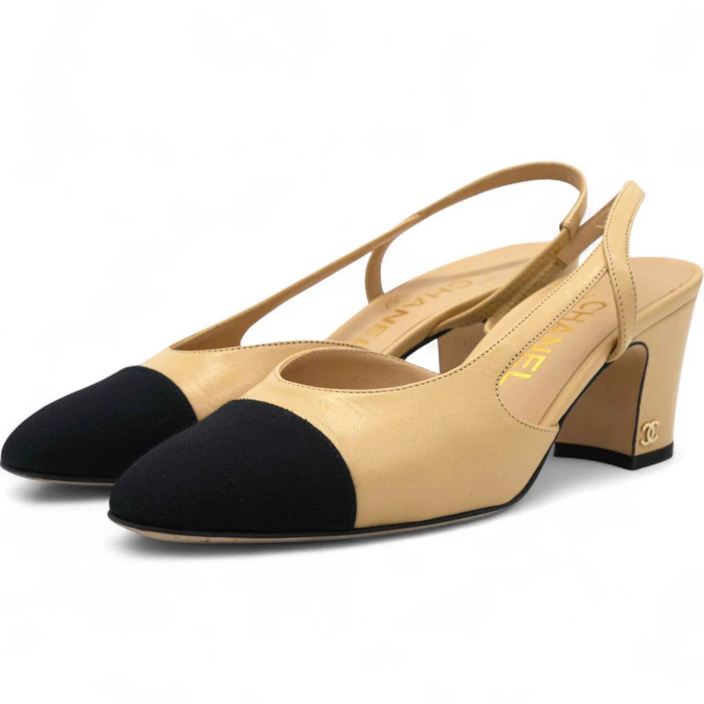 Chanel o1h1sh10526 Goatskin Grosgrain Cap Toe CC Slingback Pumps Size US 6 / IT 36 - 3 Thumbnail