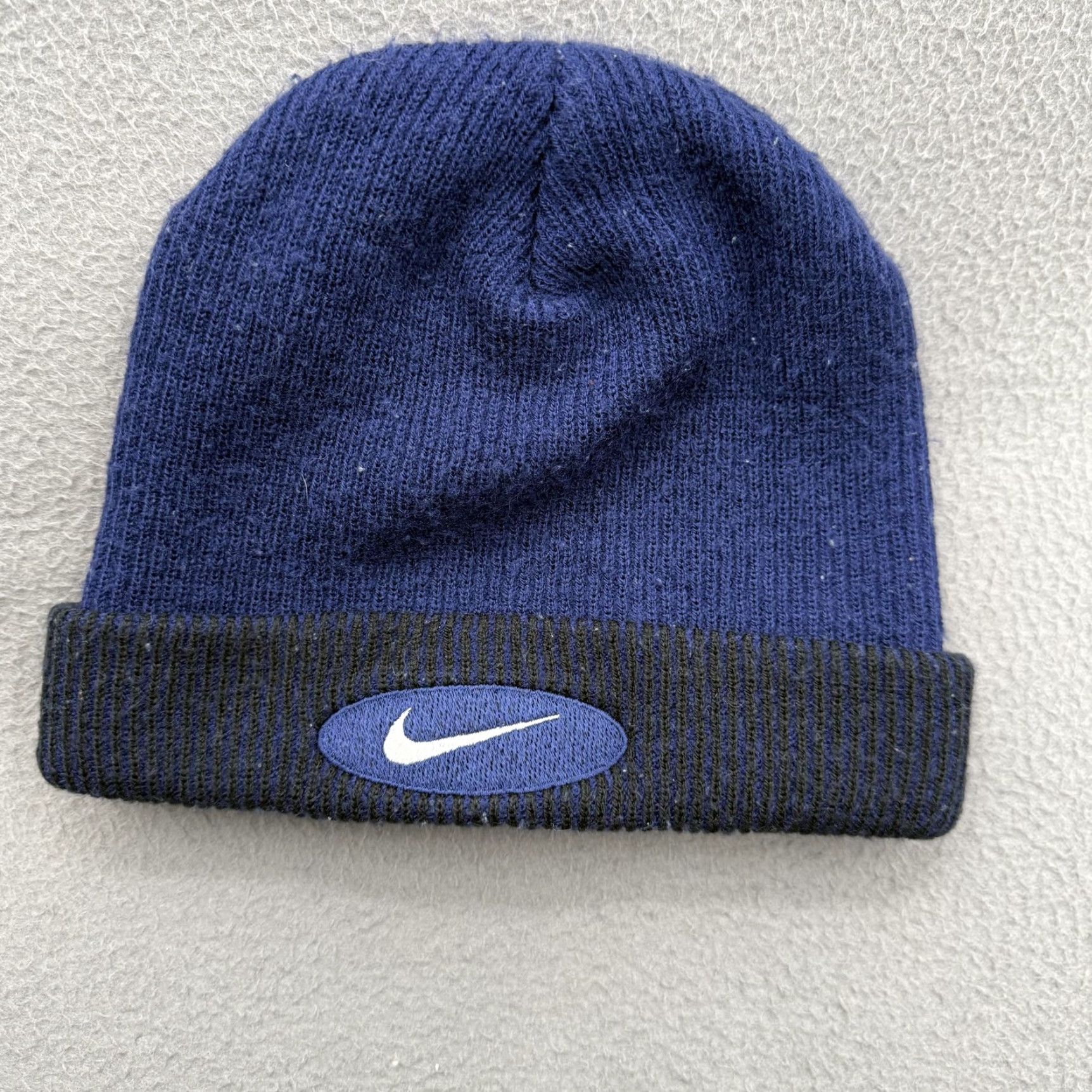 Nike Nike Hat Beanie Mens One Size Blue Black Cuffed Knit Acrylic Swoosh Logo Winter Size ONE SIZE - 2 Thumbnail
