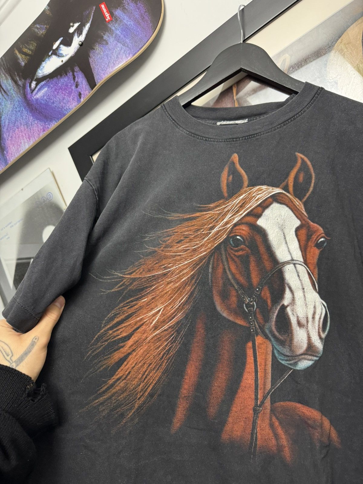 Vintage Vintage 90s Washed Single Stitch Horse Face Print Animal Tee Size US XL / EU 56 / 4 - 3 Thumbnail