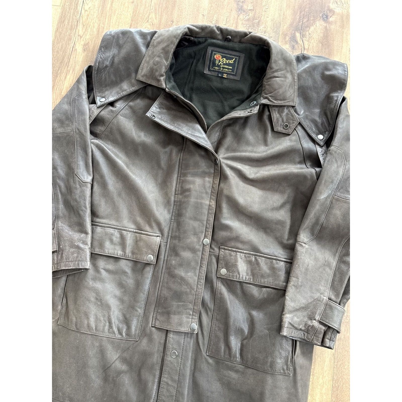 Vintage VTG Reed Leather Duster Coat Mens L Brown Western Long Jacket Trench Coat Button Front Size US L / EU 52-54 / 3 - 2 Thumbnail
