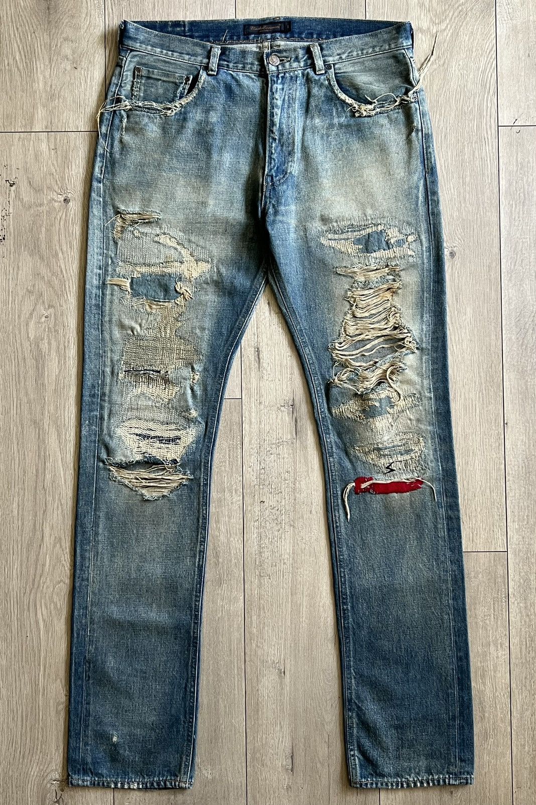 Undercover Undercover 68 Red Yarn Rare Size Large Distressed Blue Denim ...