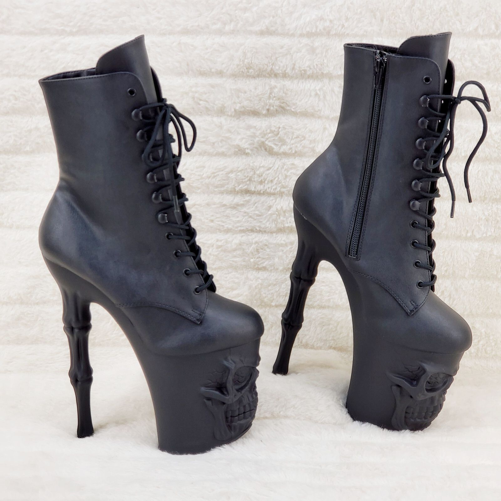 Other Rapture Black Matte Skull & Bones 8" High Heel Platform Ankl Size US 6 / IT 36 - 2 Thumbnail