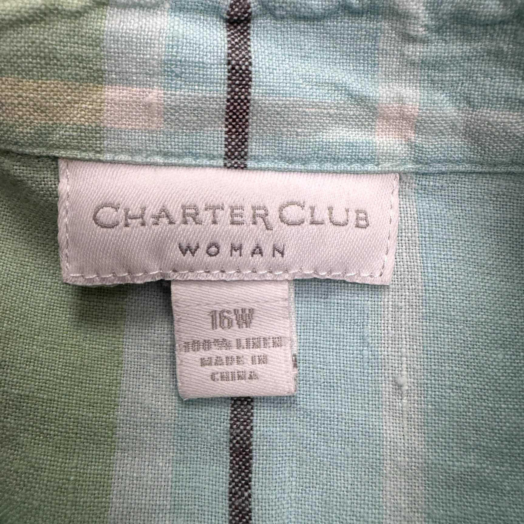 Charter Club Charter Club Shirt Womens Plus 16W Linen Button-Up Plaid Multicolor Casual Top Size XXL / US 16-18 / IT 52-54 - 6 Thumbnail