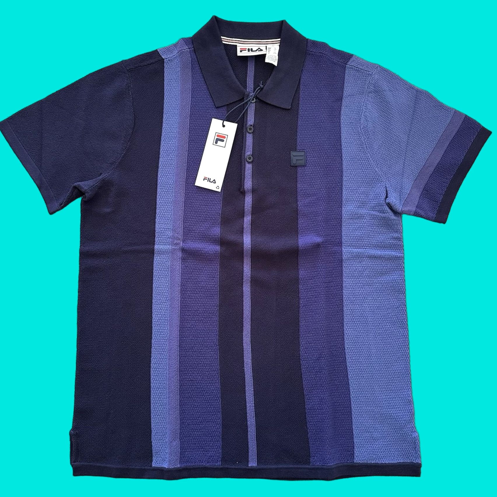 Fila Fila Polo Shirt Mens Large Blue Textured Striped Knit Polo Palazzo Paris Vintage 80s Size US L / EU 52-54 / 3 - 1 Thumbnail