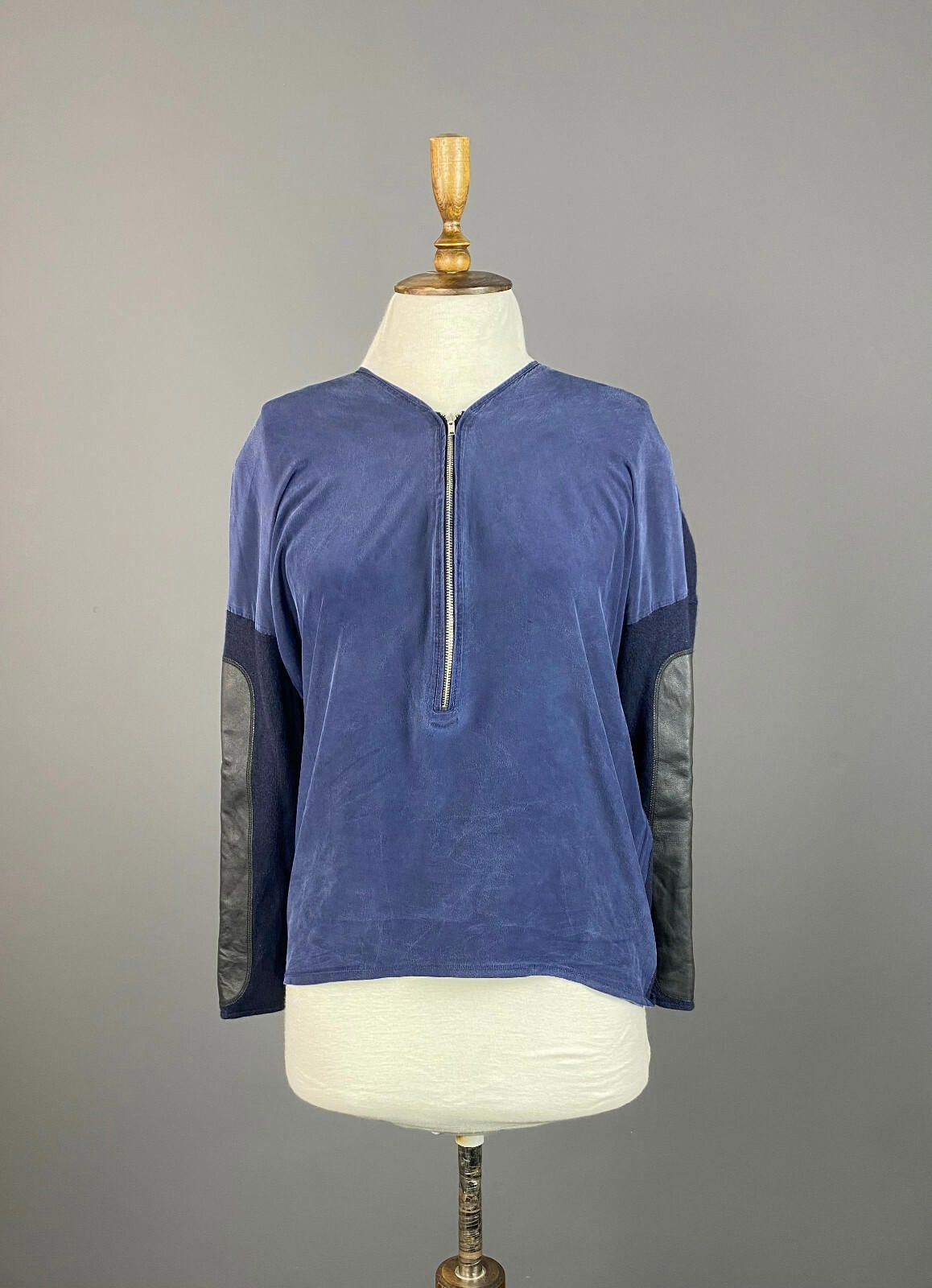 The Kooples The Kooples Sport Blue 1/4 Zip Leather Patch Sweater Size S Size S / US 4 / IT 40 - 1 Thumbnail