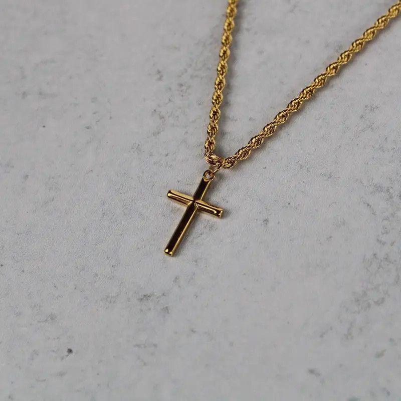 Jewelry Gold Cross Pendant Chain Necklace 3mm Rope 20 Inch Size ONE SIZE - 3 Thumbnail