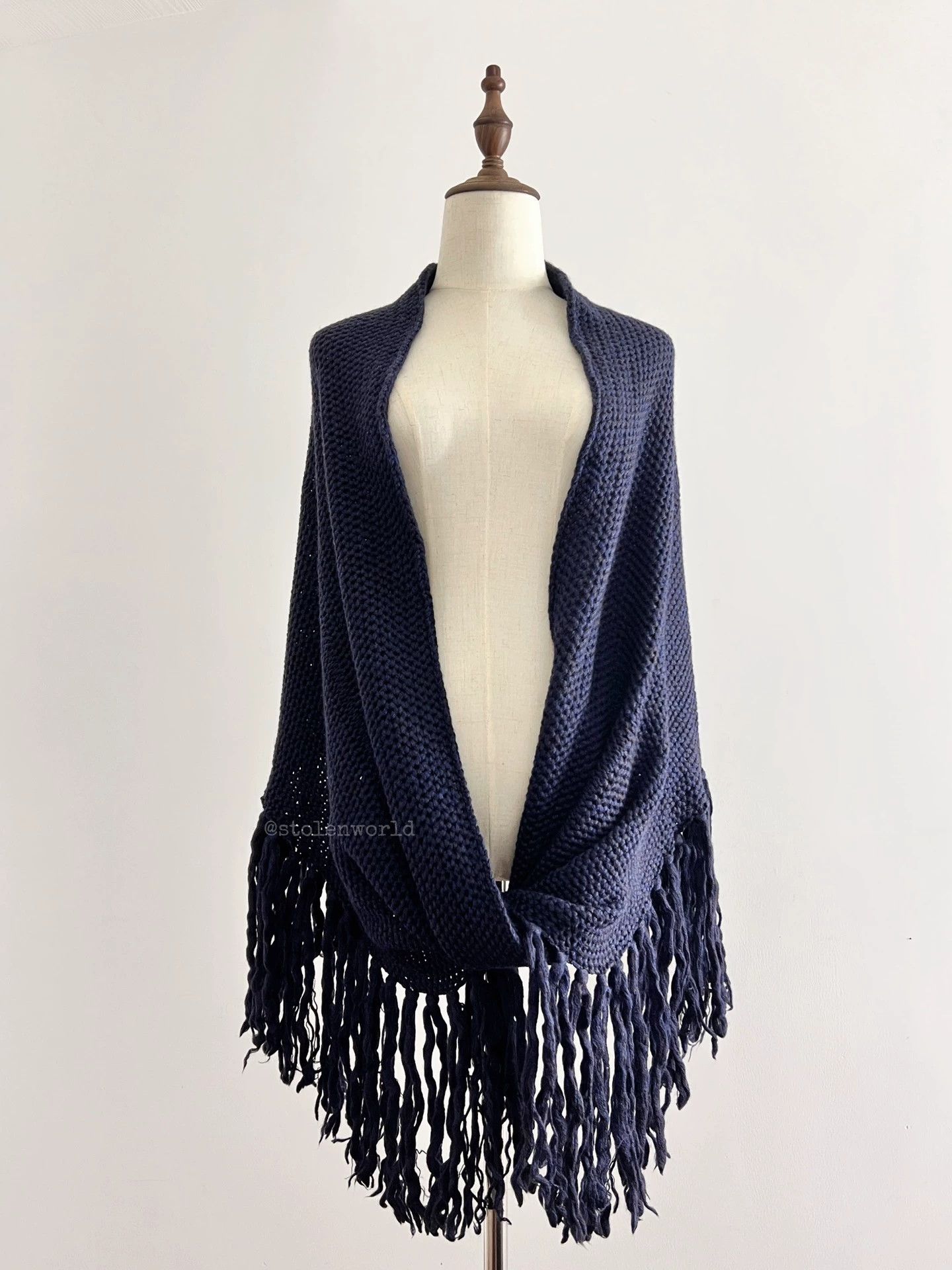 Y's Y's Multi-Way Wool Tassel Shawl Brown-Mixed Navy Blue Size ONE SIZE - 5 Thumbnail
