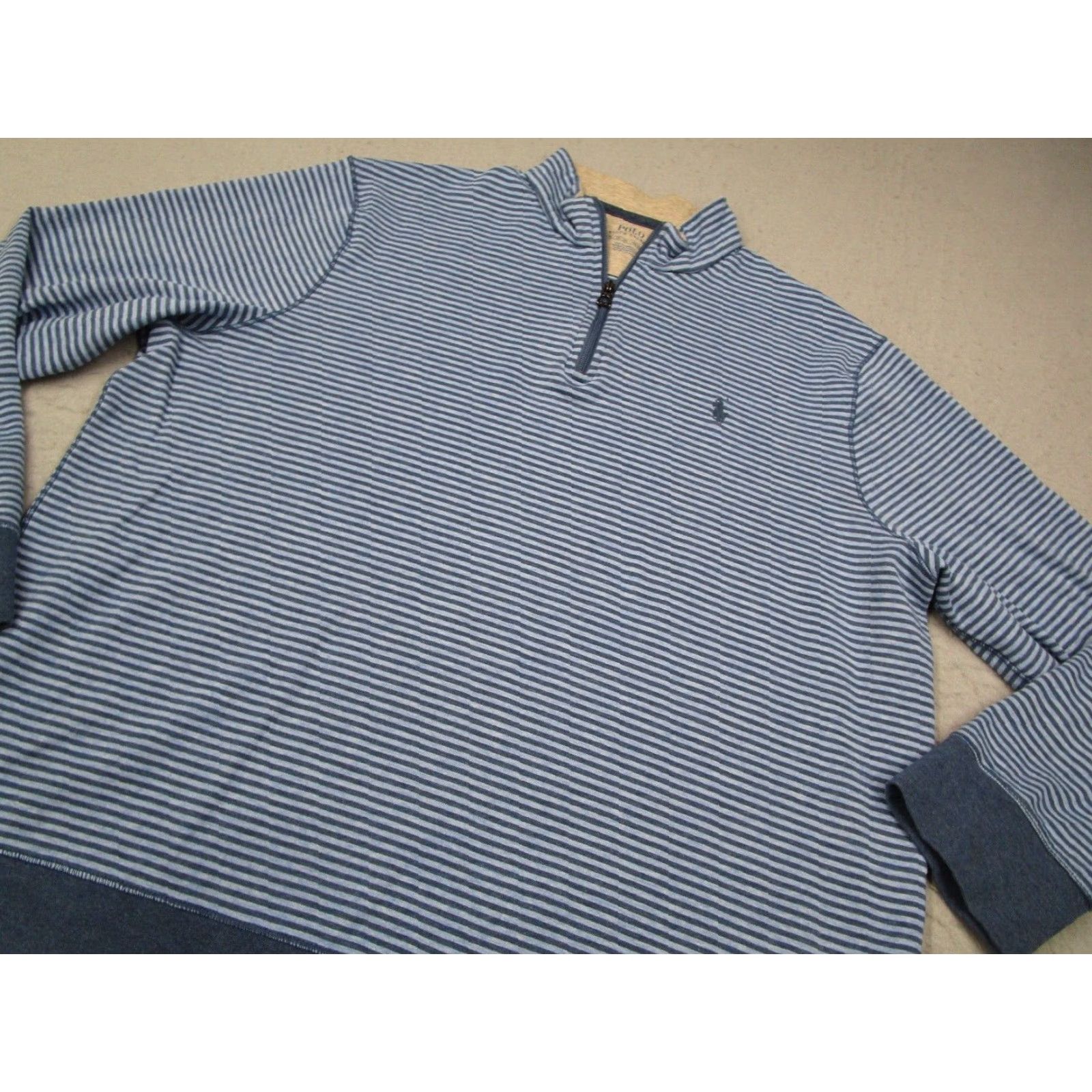 Polo Ralph Lauren Polo Ralph Lauren Sweater Men XL Blue Striped 1/4 Zip Pullover Cotton Blend Casual Outdoor Mens Size US XL / EU 56 / 4 - 2 Thumbnail