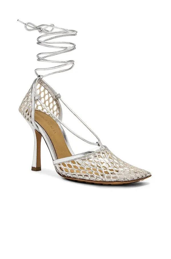 Bottega Veneta o1n1vont1225 Stretch Lace-Up Sandals in Silver Size US 5 / IT 35 - 2 Thumbnail