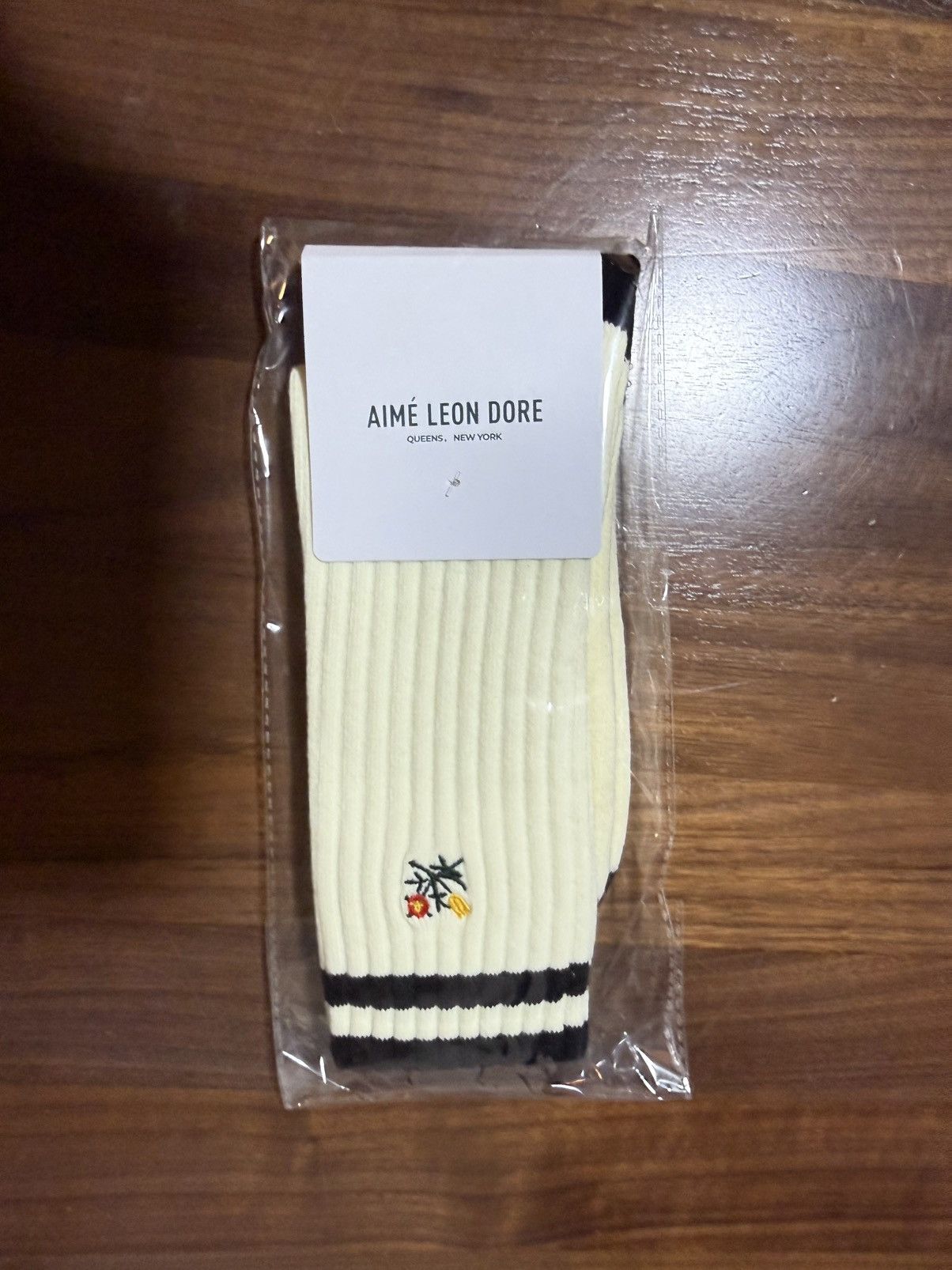 Aime Leon Dore Aime Leon Dore Striped Floral Crest Crew Sock in Jet Black Size ONE SIZE - 1 Thumbnail