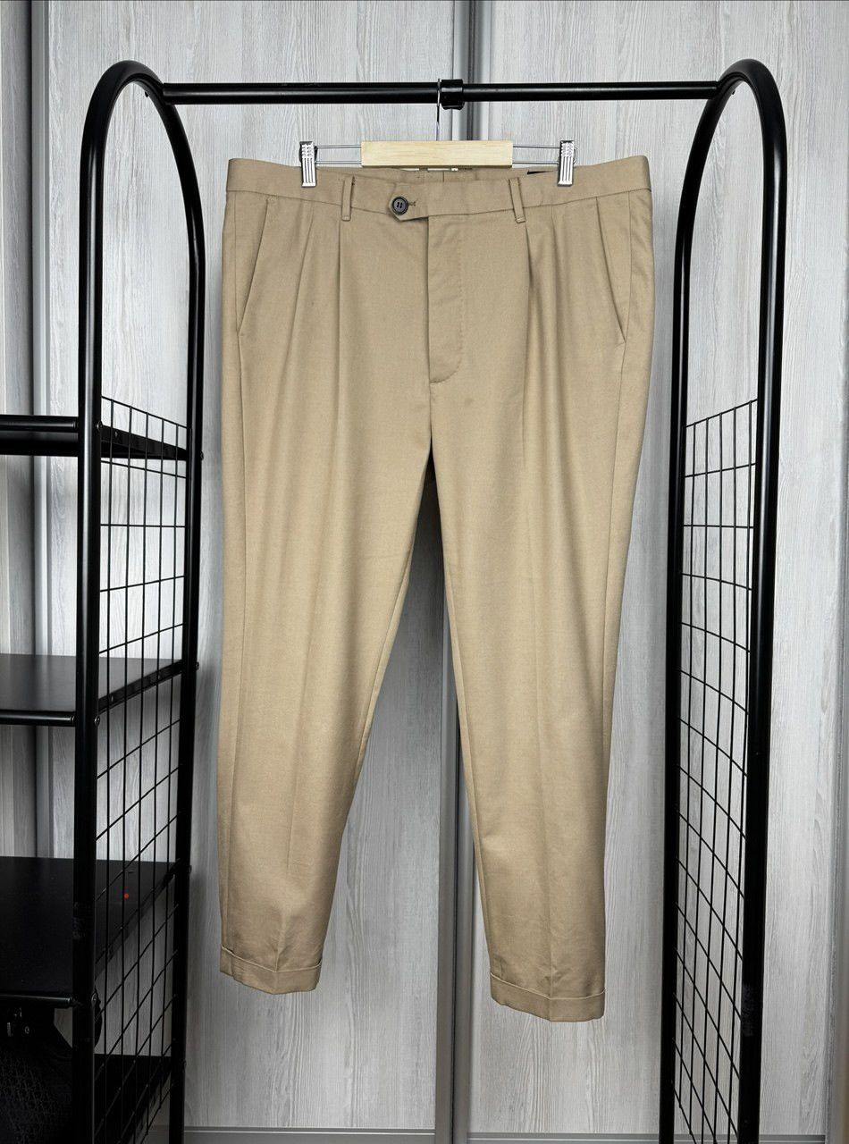 Allsaints AllSaints Cropped Trousers Beige Tallis Pleated Cotton Wool Size US 40 / EU 56 - 1 Thumbnail