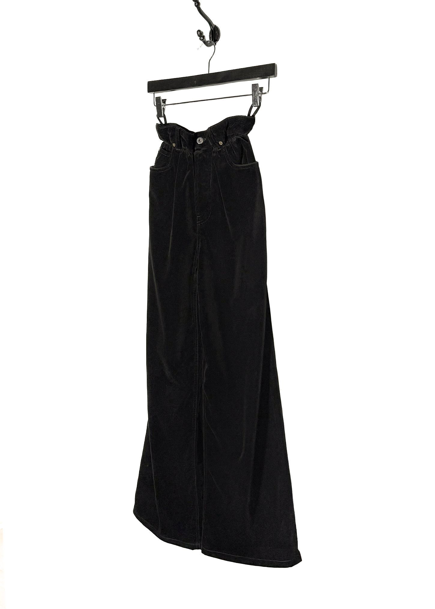 Miu Miu Miu Miu 2021 Black Velvet High Gathered Waist Wide Pants Size 25" / US 0 / IT 36 - 2 Thumbnail