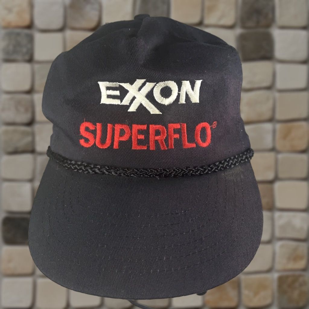 Spell VTG Exxon Superflo Spell Out Hat Black Snapback Rope Baseball Cap Adjustable Hat Men Adjustable Black Rope Baseball Cap Mens Size ONE SIZE - 1 Thumbnail