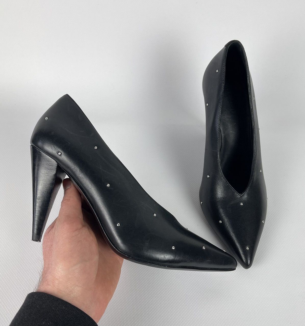 Designer ALLSAINTS Adrianna Court Shoes Platform Heels Leather Black Size US 7 / IT 37 - 2 Thumbnail