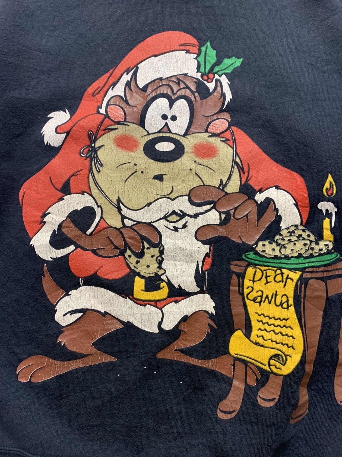 Warner Bros 🐍 Vintage 90s Tasmanian Dear Santa Looney Tunes Sweatshirt Size US L / EU 52-54 / 3 - 2 Thumbnail