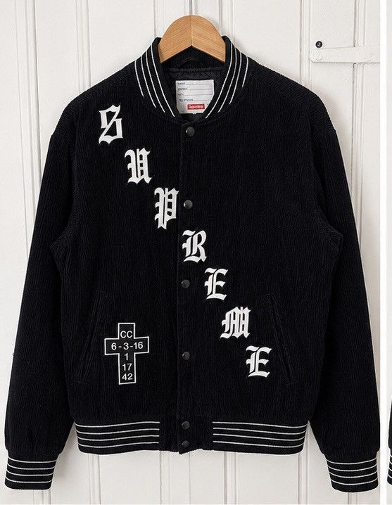 Supreme Old English Corduroy Varsity Jacket Black SS18 Small
