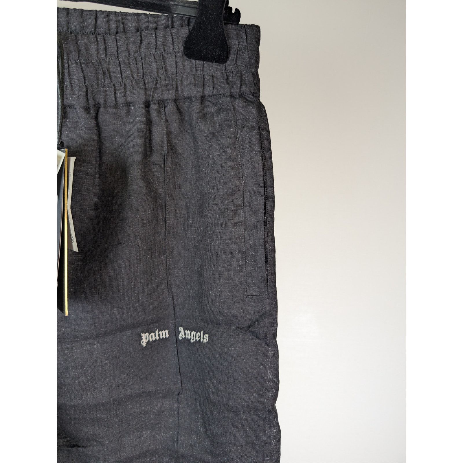 Palm Angels o1rshd1 Classic Logo Linen Track Pants Anthracite/Off White Size US 36 / EU 52 - 10 Thumbnail