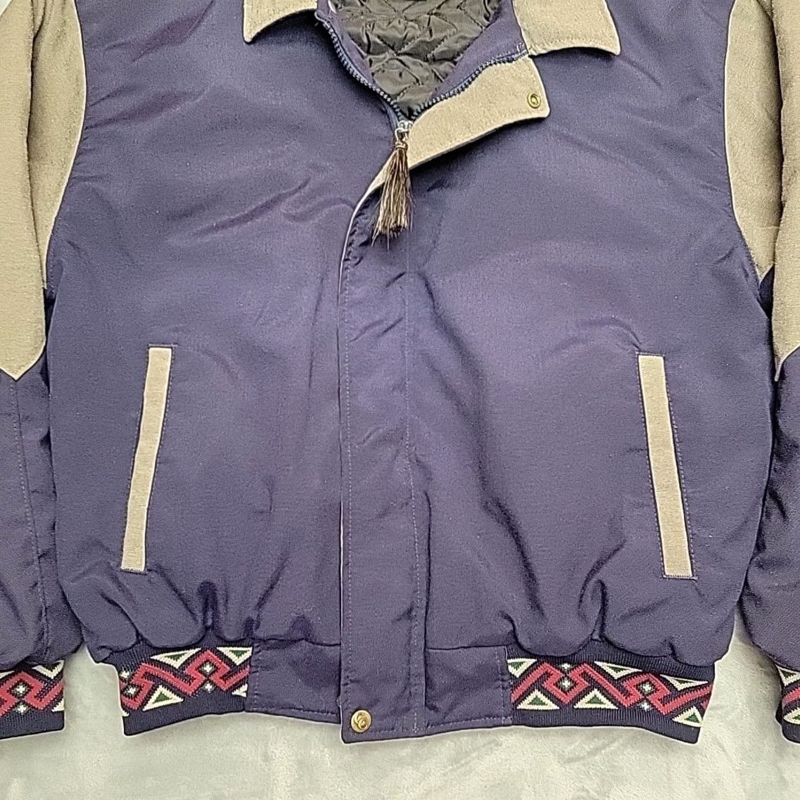 Vintage VINTAGE Cripple Creek Jacket Mens L Navy Aztec Western Wear Made in USA Jacket Bomber Navy Blue Nylon Zip Long Sleeve Casual Mens 90s Western Size US L / EU 52-54 / 3 - 2 Thumbnail