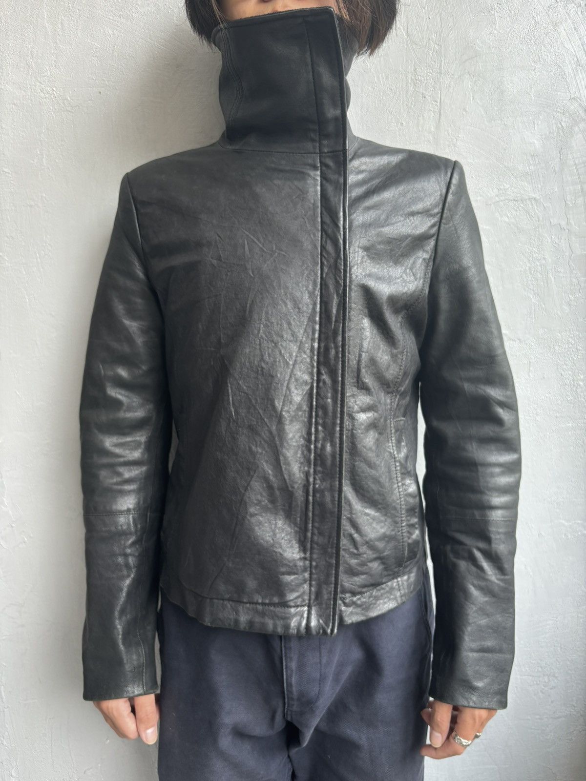 Emporio Armani Emporio Armani 2009 asymmetrical high neck leather jacket Size US S / EU 44-46 / 1 - 4 Thumbnail