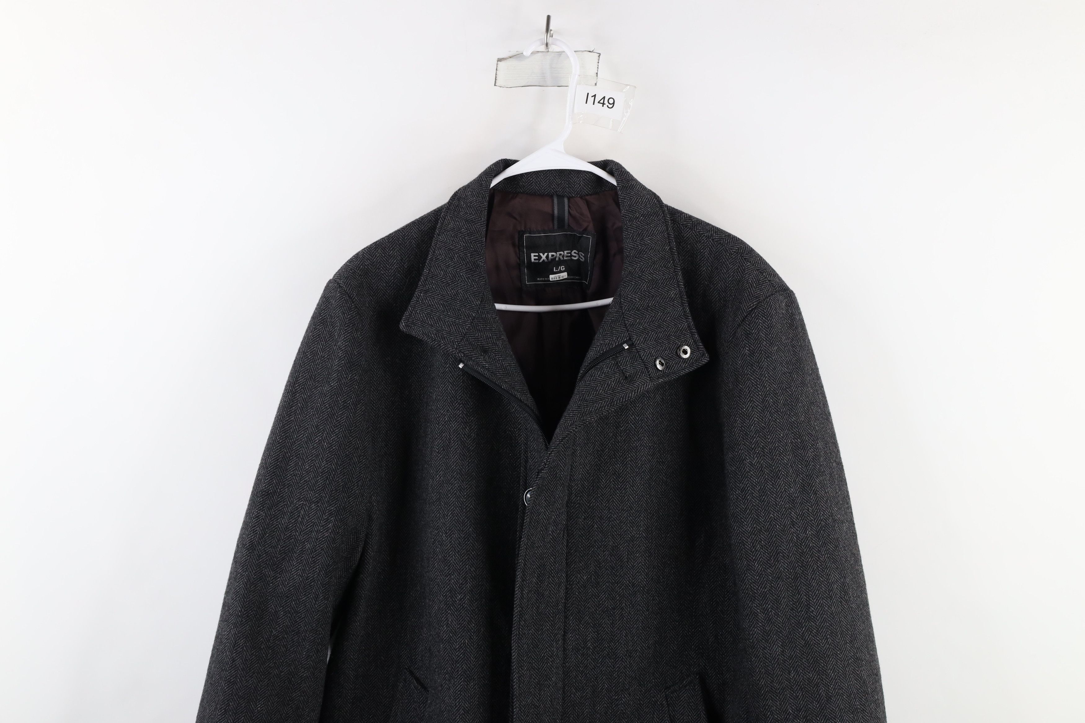 Express × Vintage Express Herringbone Full Zip Overcoat Trench Jacket Gray Size US L / EU 52-54 / 3 - 2 Thumbnail