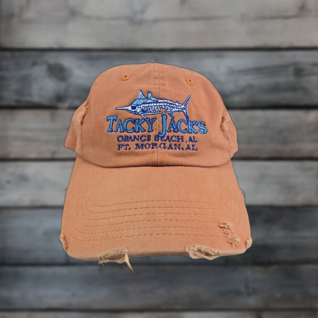 Vintage District Threads Distressed Tacky Jacks Hat Strapback Headwear Orange Beach AL Baseball Cap Unisex Adults Adjustable One Size Adult Orange Size ONE SIZE - 1 Thumbnail