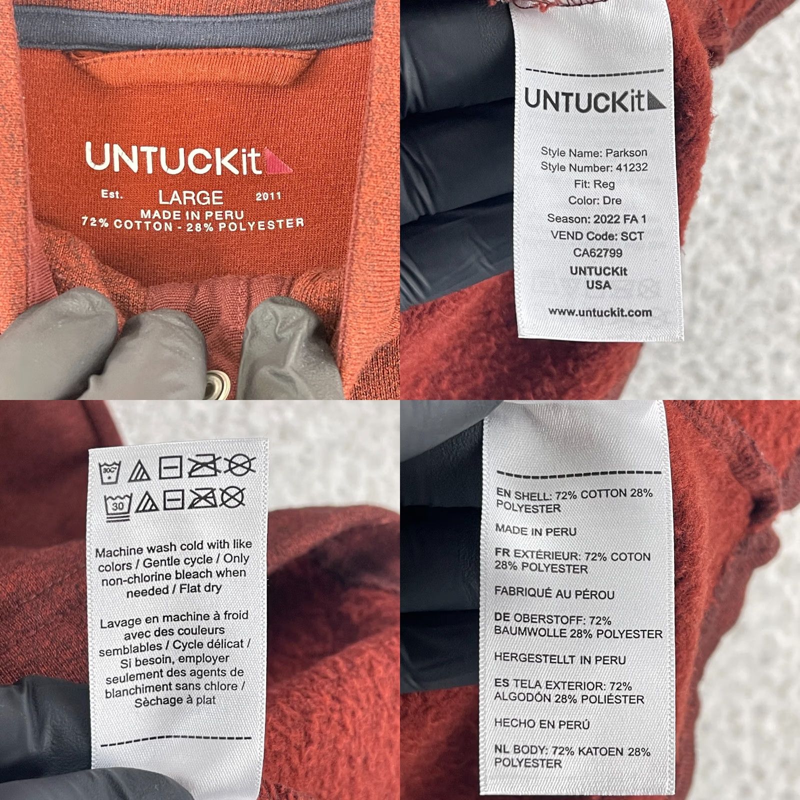 UNTUCKit UNTUCKit Sweater Mens Large Brick Red Long Sleeve Pullover Fleece Snap Mock Neck Shirt Size US L / EU 52-54 / 3 - 8 Thumbnail