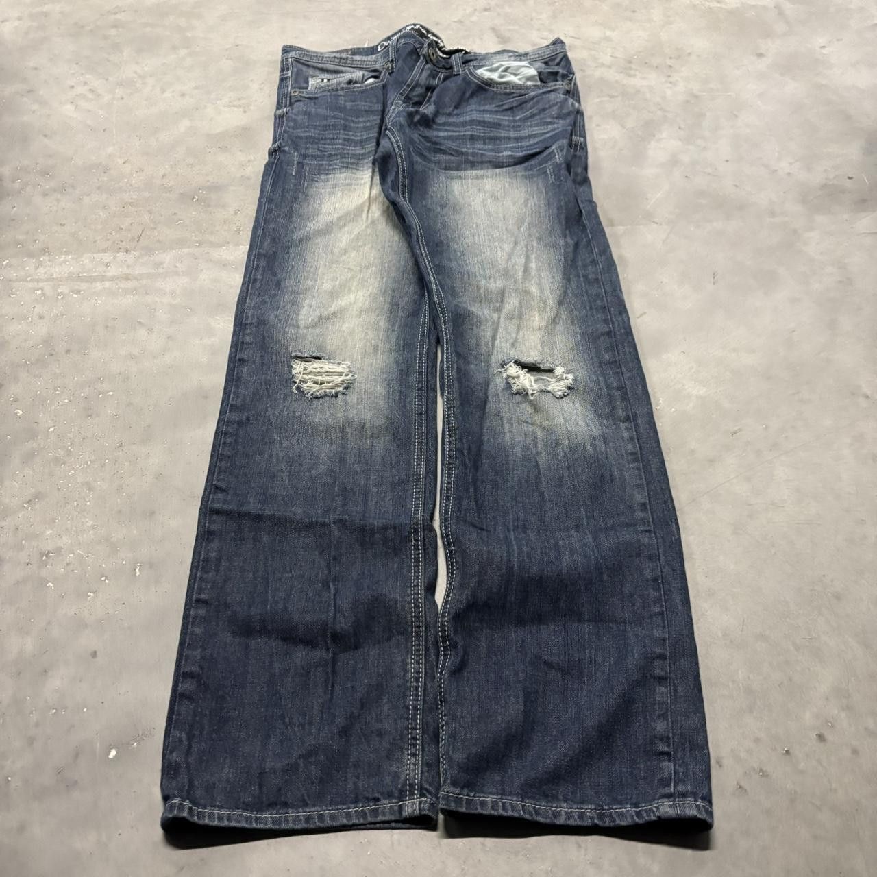 Japanese Brand × Vintage Crazy Vintage Y2K/2000s Grunge Faded Dark Wash Distressed Mall Goth Denim Jeans! Size US 30 / EU 46 - 3 Thumbnail