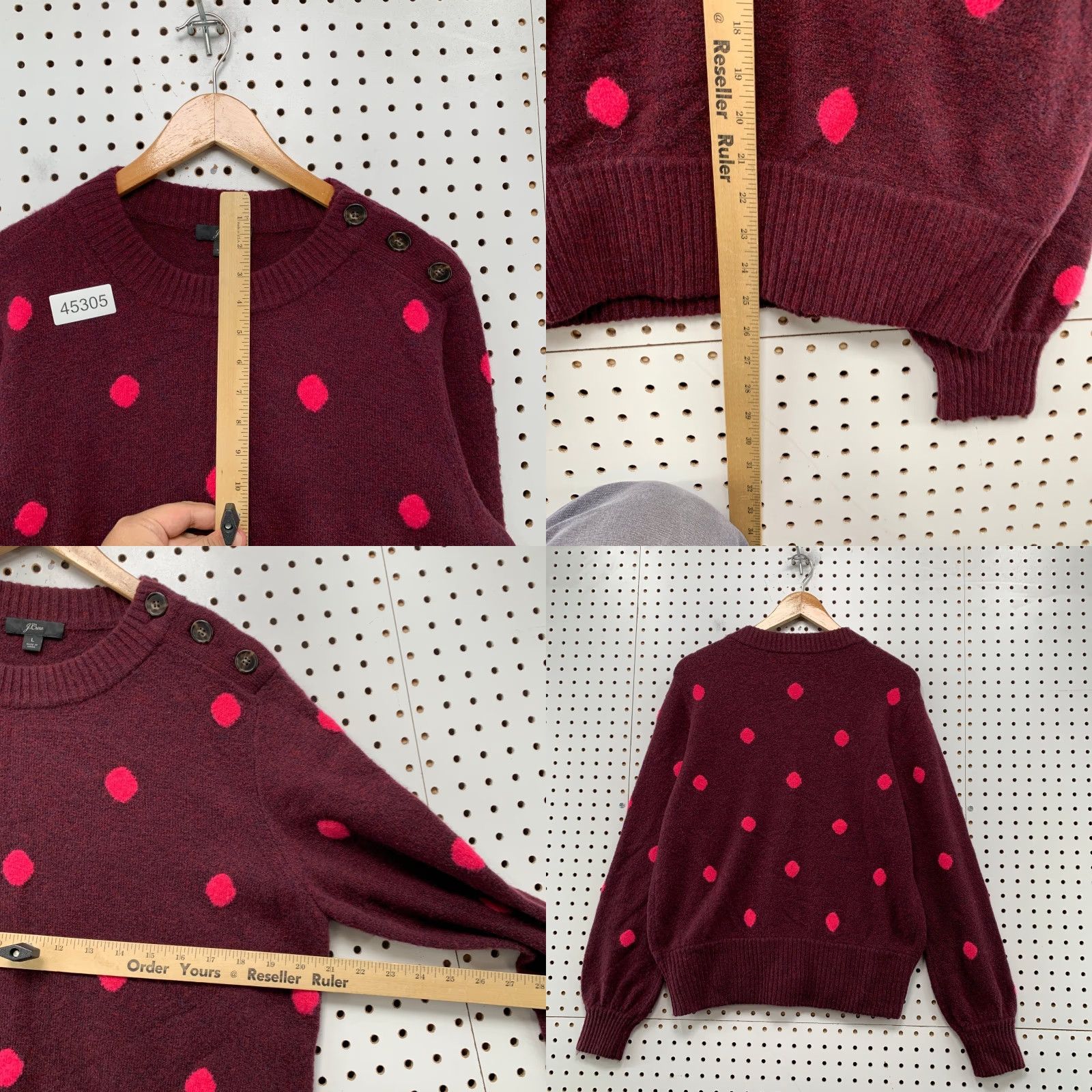 J.Crew J.CREW Wool Sweater Womens Large Burgundy Polka Dot Merino Wool Alpaca Blend Pullover Knitting Crew Neck Casual Winter Fall Red Womens L Sweater Size L / US 10 / IT 46 - 8 Thumbnail