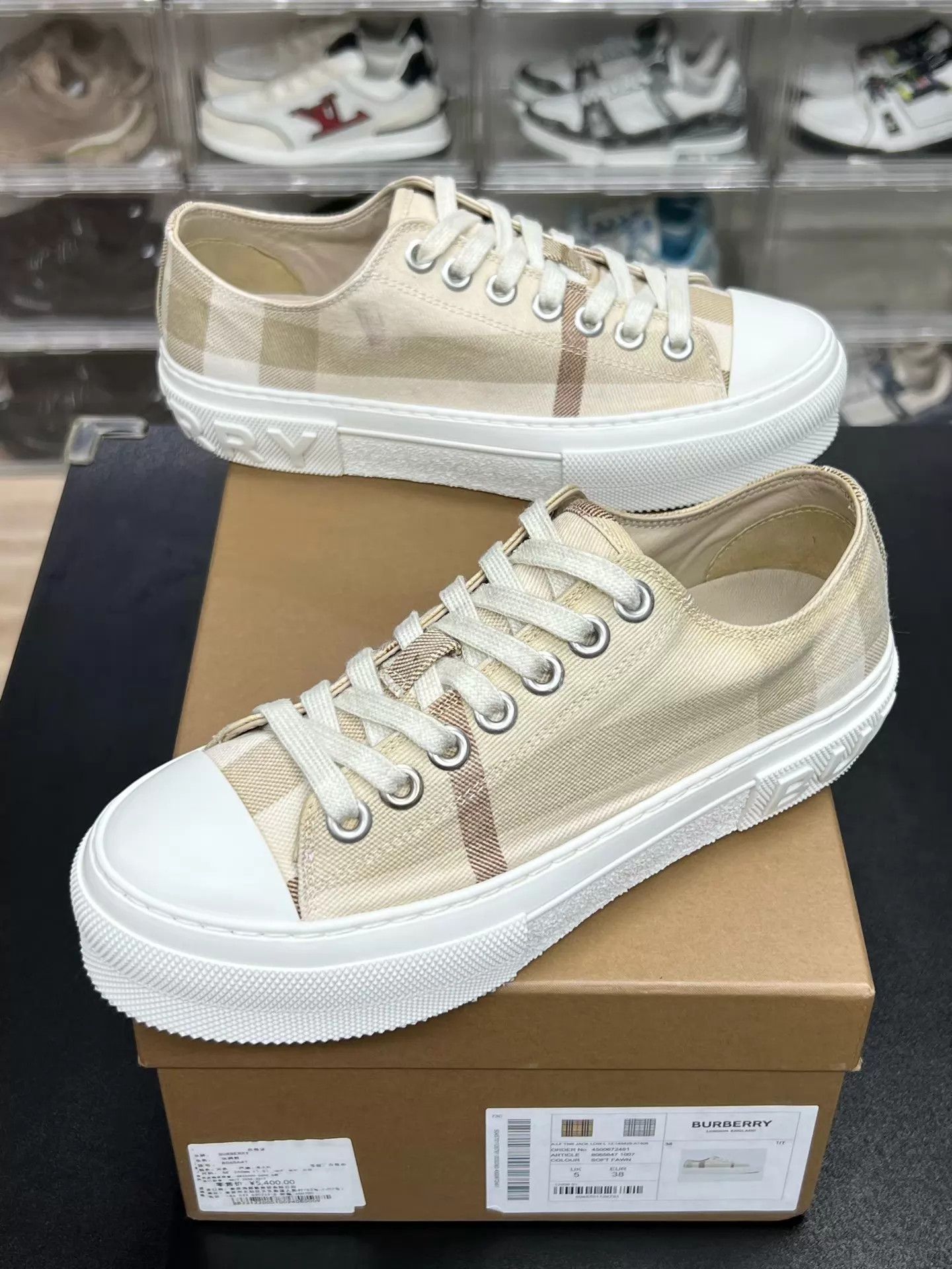 Burberry BURBERRY Low-Top Sneakers White & Brown 38 Size US 7.5 / IT 37.5 - 1 Thumbnail