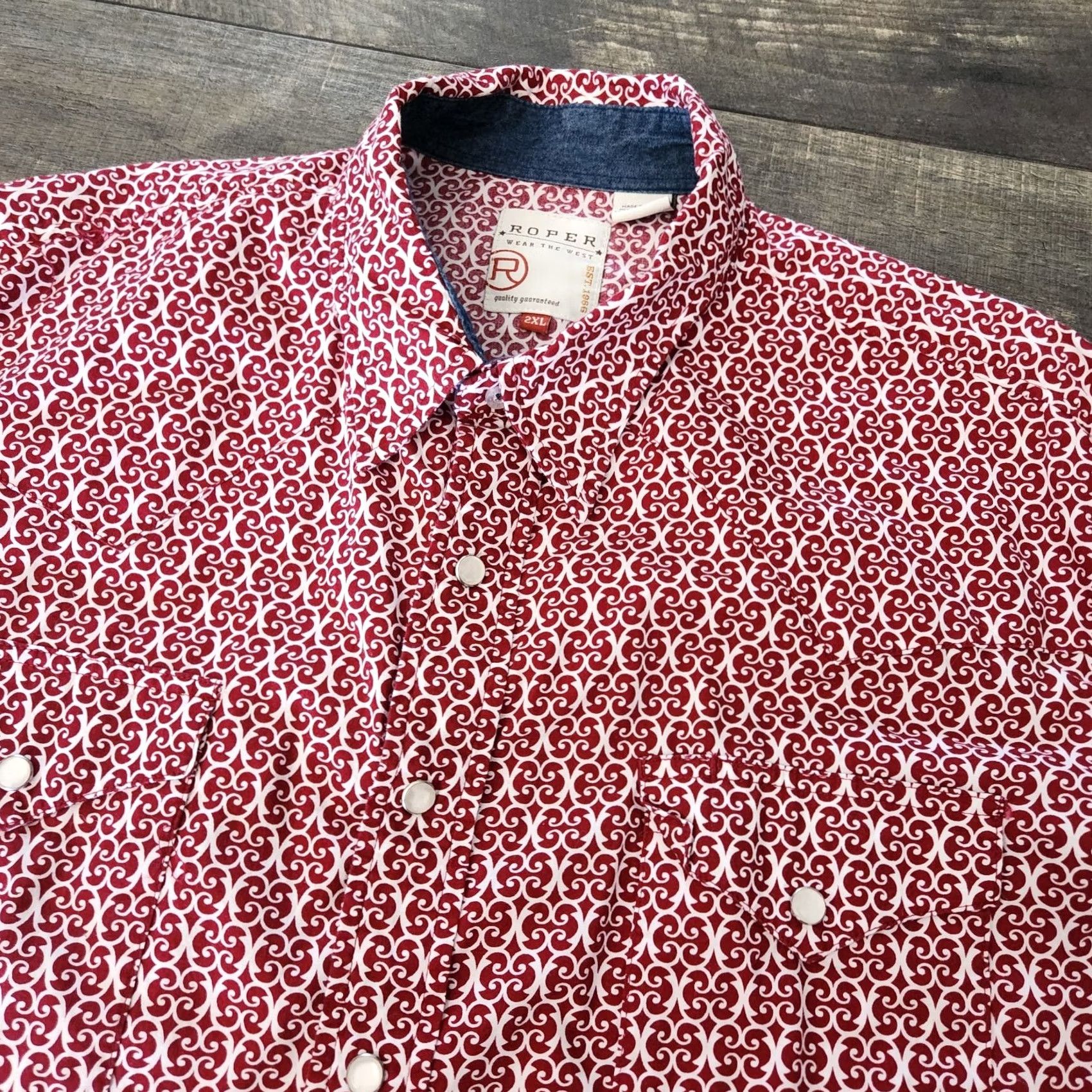 Roper Roper The West Pearl Snap Western Shirt AOP Mens 2XL Red Paisley Cowboy Shirt Size US XXL / EU 58 / 5 - 2 Thumbnail