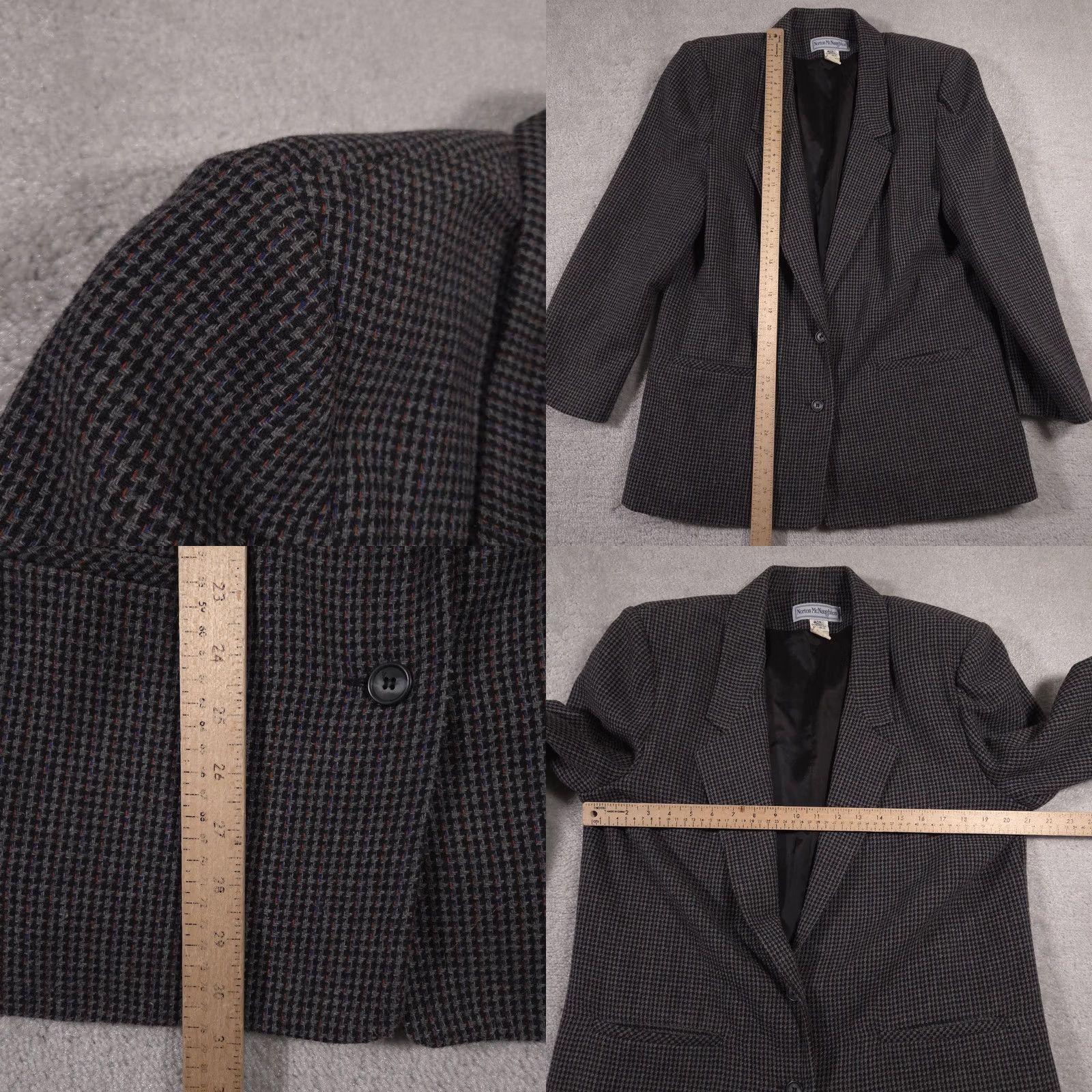 Vintage Norton McNaughton Blazer Womens 14 Medium Wool Blend Houndstooth Jacket Gray Classic Business Women Size XL / US 12-14 / IT 48-50 - 8 Thumbnail