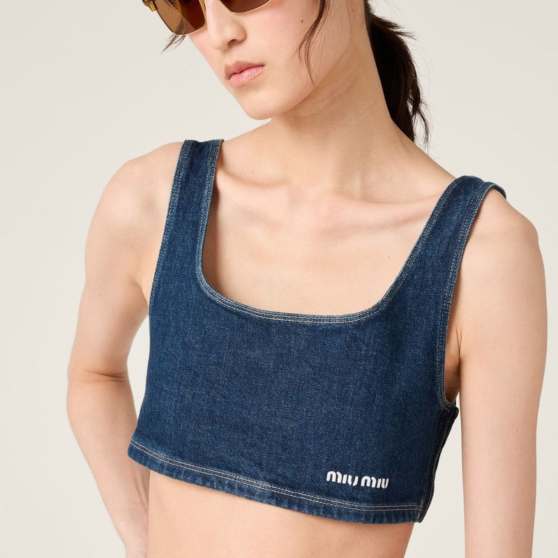 Miu Miu o1B3y1r0426 Size: L / Stretch Denim Top in Blue Size ONE SIZE - 4 Thumbnail