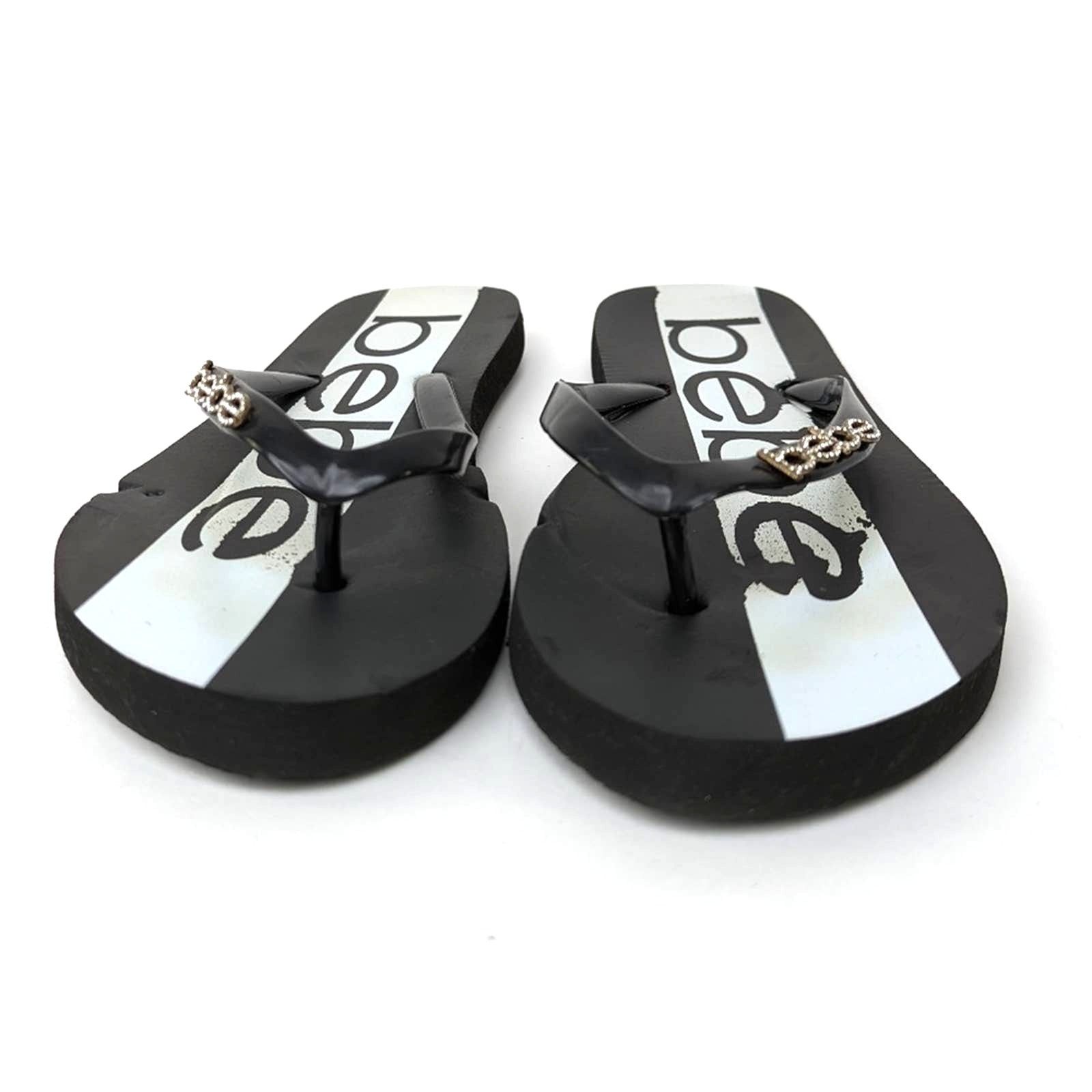 Designer bebe Black & White Rhinestone Flip Flop Sandal Slides Size US 6 / IT 36 - 2 Thumbnail