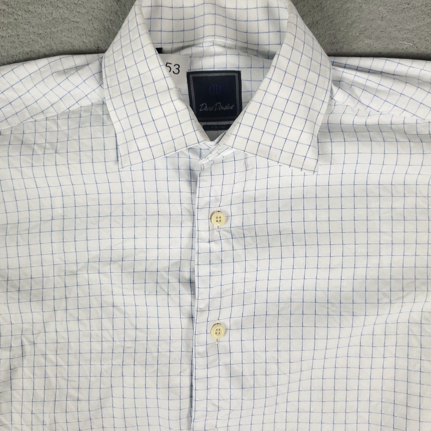 David Donahue David Donahue Shirt Mens Size 16 White Blue Check Dress Button Up Long Sleeve Shirt Dress Shirt White Cotton Woven Size 42R - 2 Thumbnail