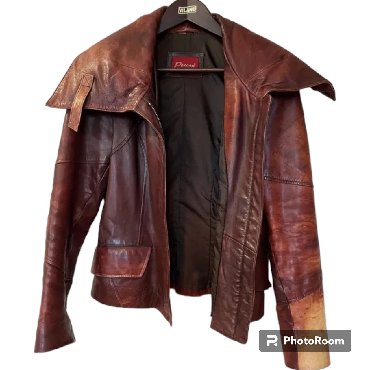 image of Italian Designers Womens Brown Leather Jacket Size S in Brown Tan