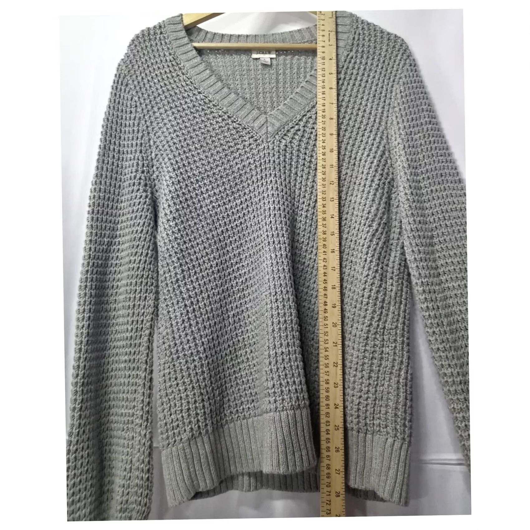 J.Crew J.Crew Cotton Knit V-Neck Sweater Light Gray | Size L | Women | Pullover Shirt? Size L / US 10 / IT 46 - 7 Thumbnail