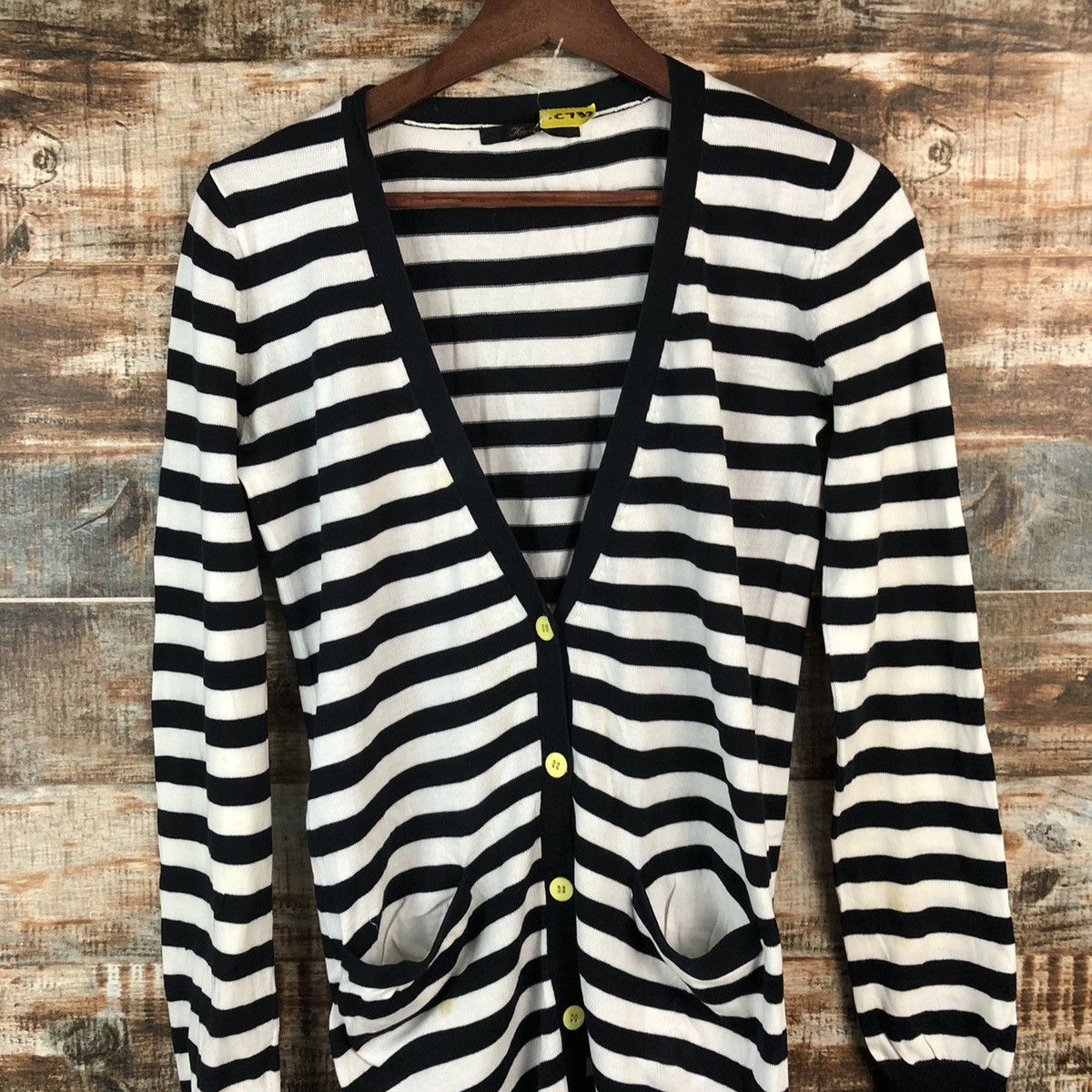 Homespun Knitwear DL Kari Ang Stripe White Black Cardigan Knitwear #C732 Size S / US 4 / IT 40 - 5 Thumbnail