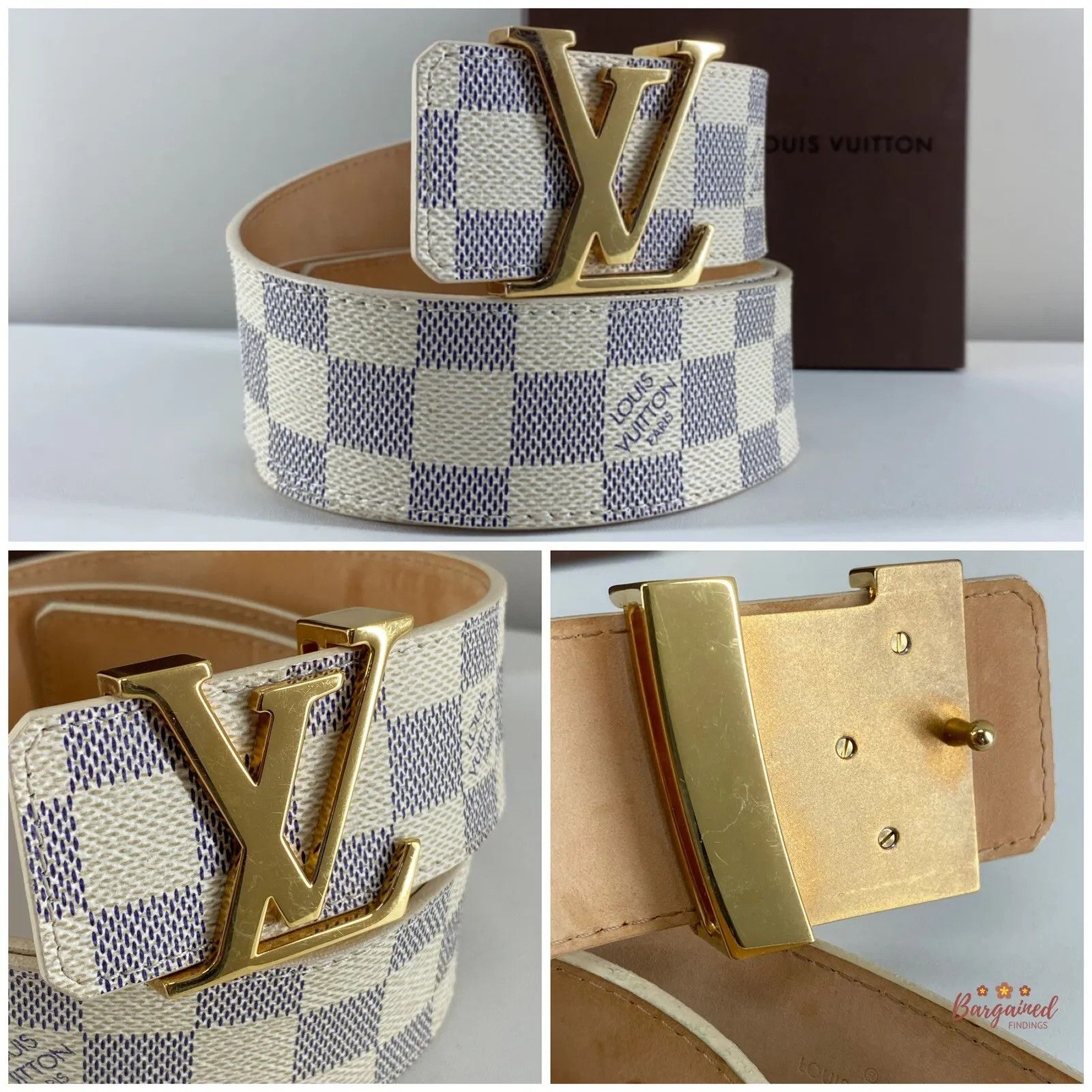 Louis Vuitton Louis Vuitton Damier Azur Canvas Leather Gold LV Initials Size 30 - 5 Thumbnail